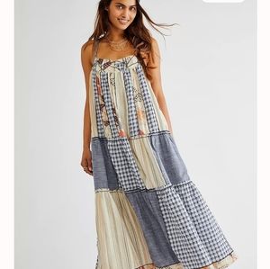 NWOT Free People Margaret Patchwork Midi Dress S Pockets  $298  -RARE-